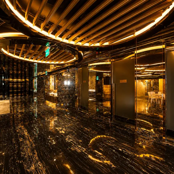 Glossy marble lobby corridor