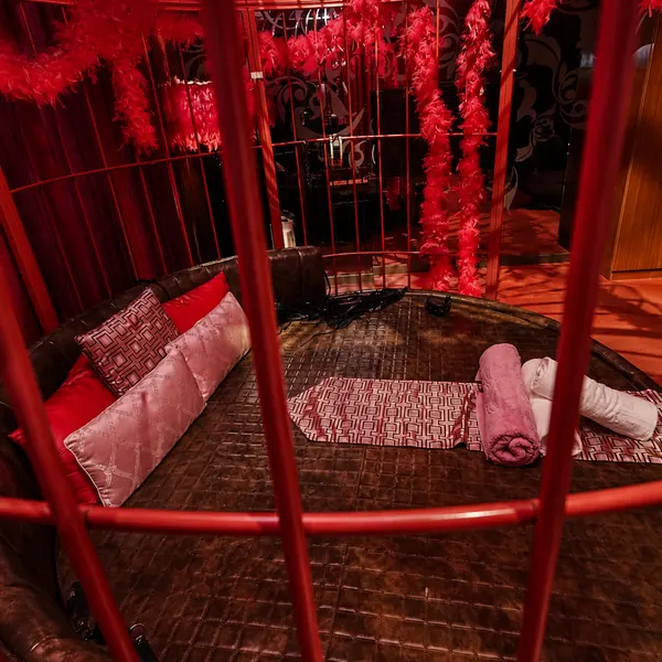 Red cage-style themed suite
