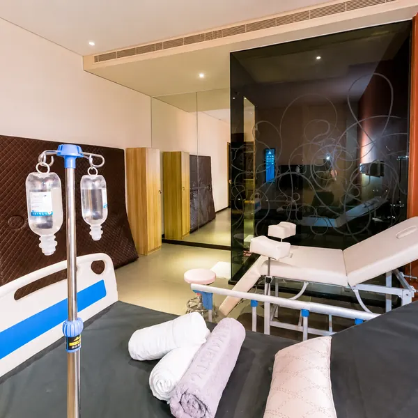 Hospital themed room with medical props