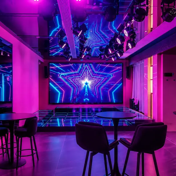 Neon star stage with pink and purple lighting