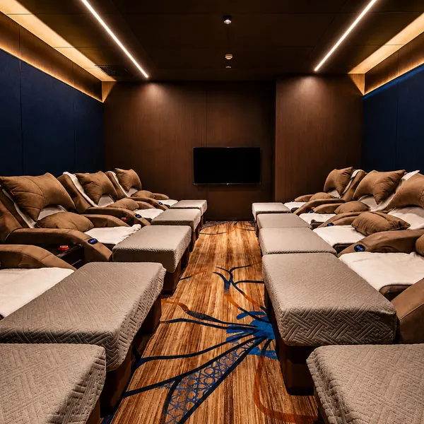 Warm-lit recliner lounge