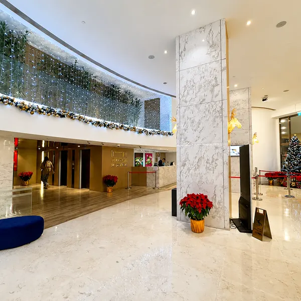 Bright hotel-style lobby